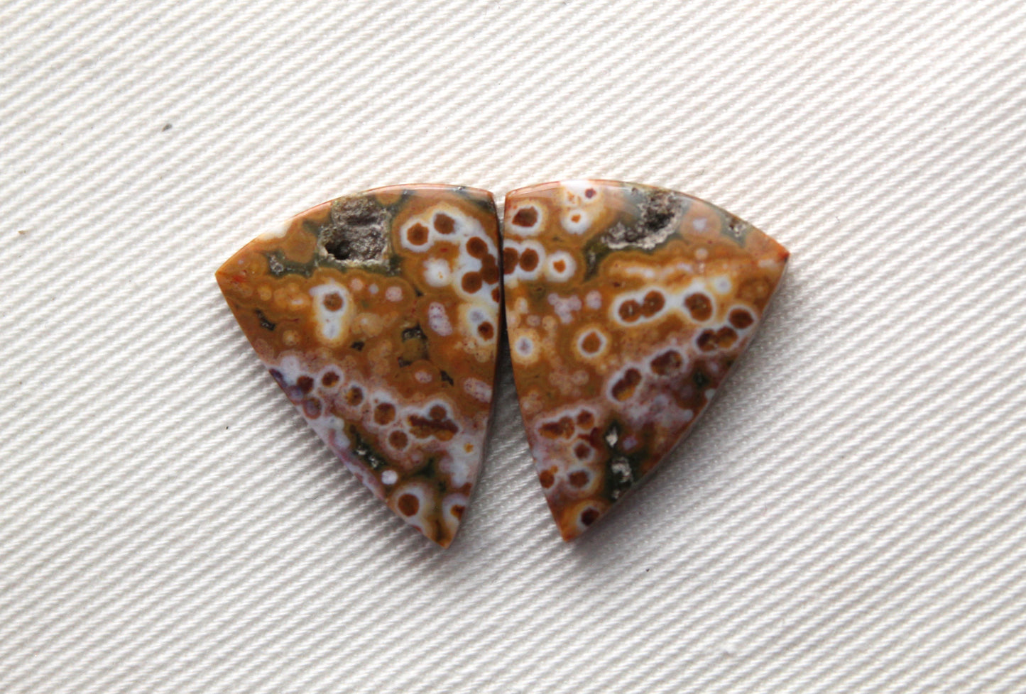 River Jasper Cabochon Pair Gemstone green beige triangle