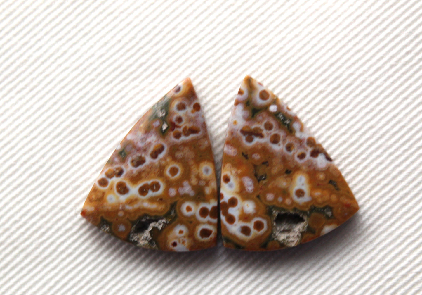 River Jasper Cabochon Pair Gemstone green beige triangle
