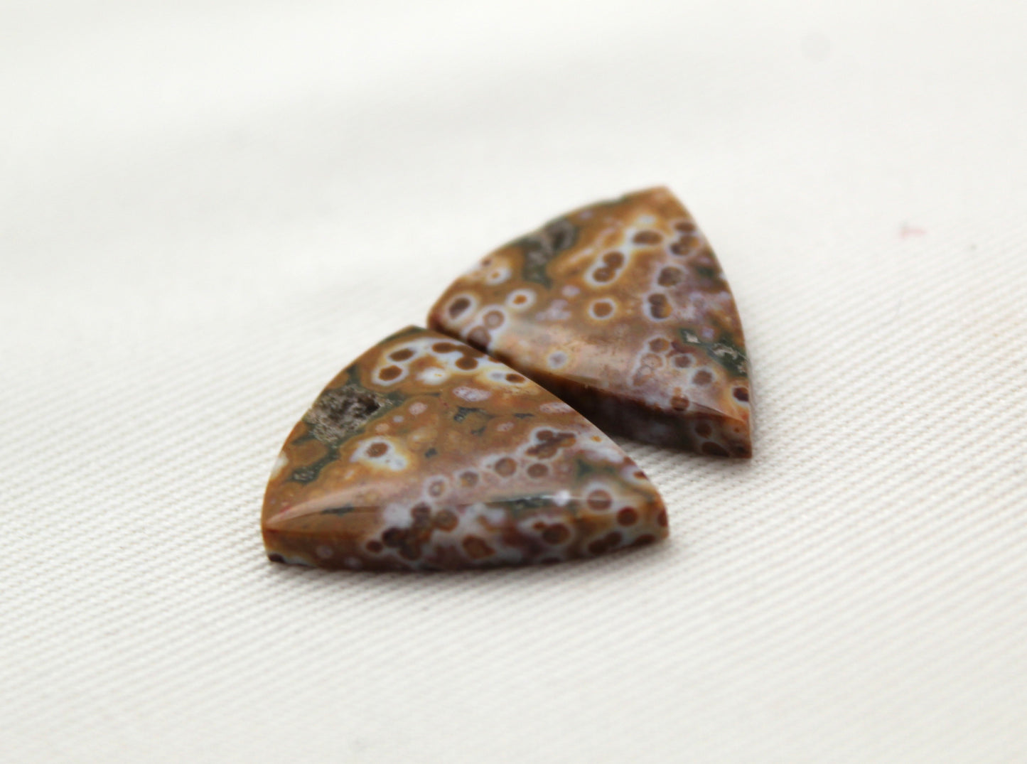 River Jasper Cabochon Pair Gemstone green beige triangle