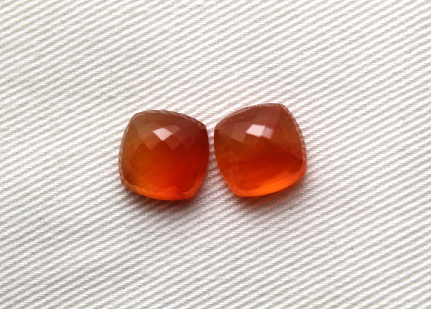 TWO Carnelian faceted cabochons Orange square cushion gemstones 10 mm