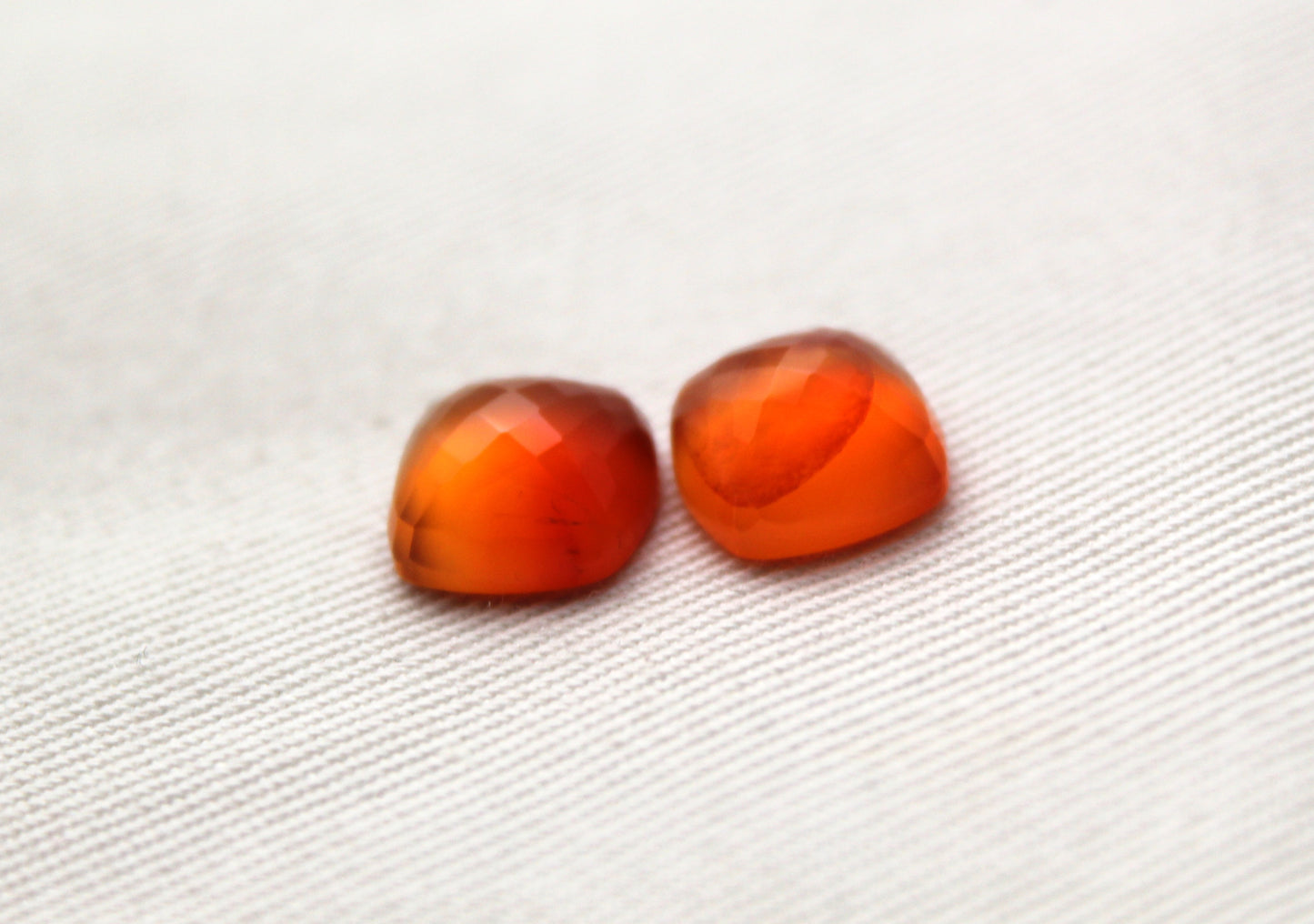 TWO Carnelian faceted cabochons Orange square cushion gemstones 10 mm