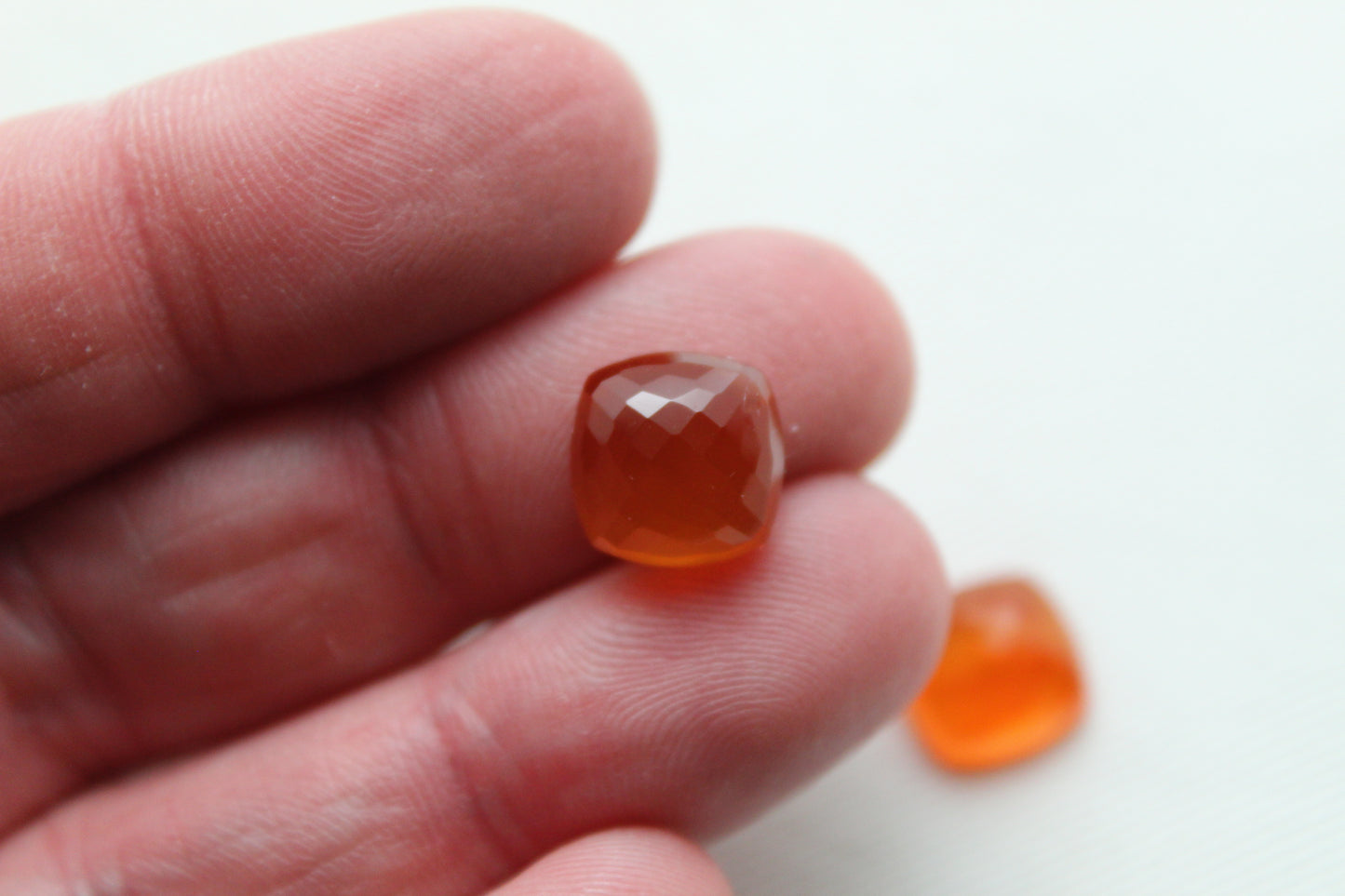 TWO Carnelian faceted cabochons Orange square cushion gemstones 10 mm