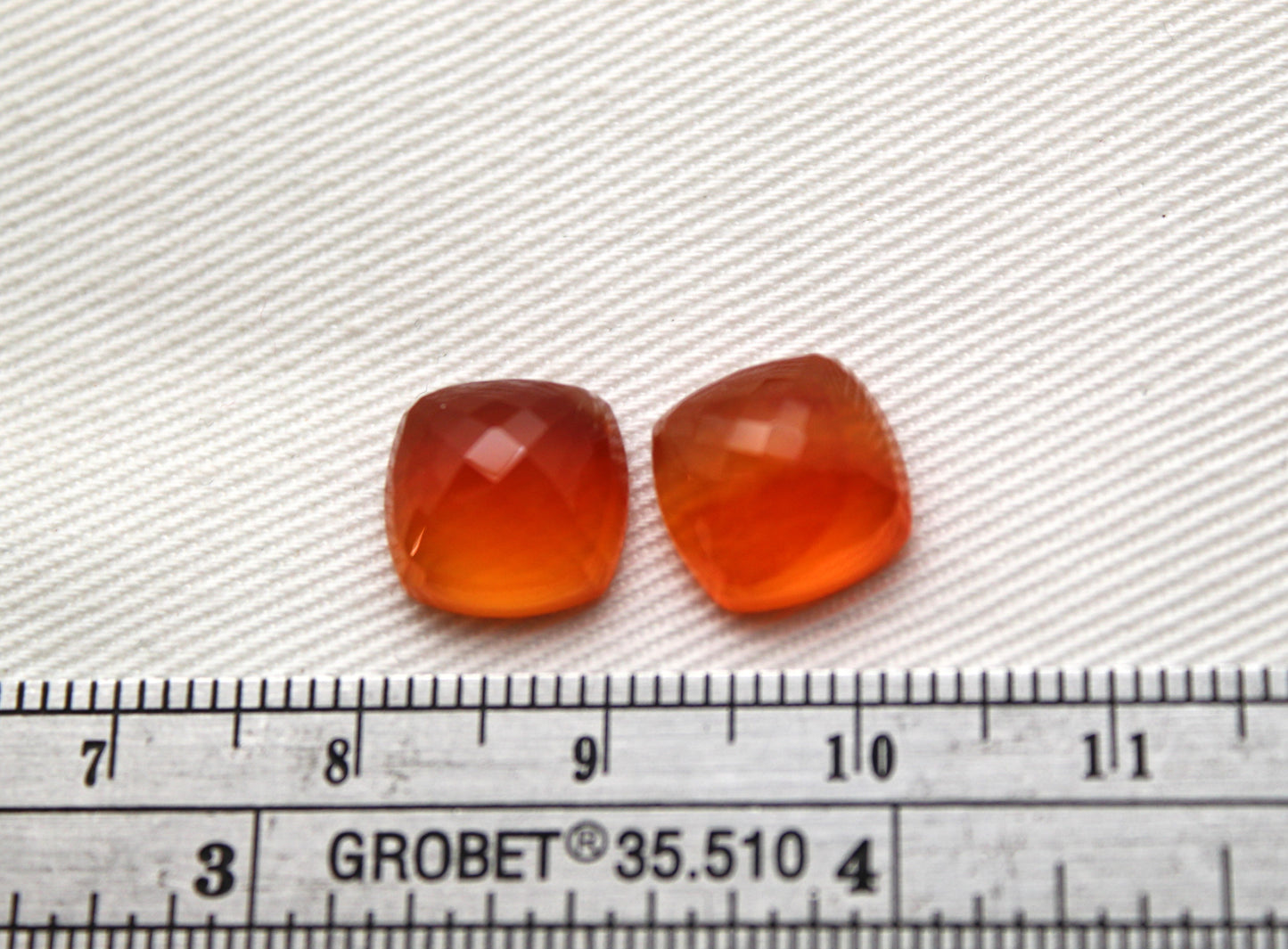 TWO Carnelian faceted cabochons Orange square cushion gemstones 10 mm