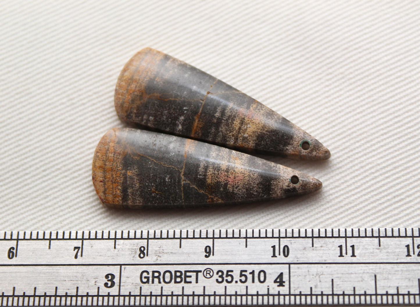 Nice pair of Petrified Wood Cabochons DRILLED