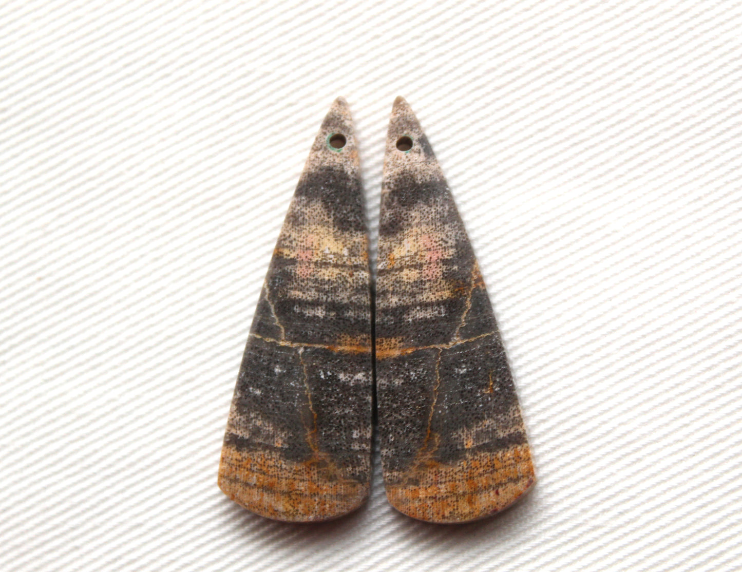 Nice pair of Petrified Wood Cabochons DRILLED
