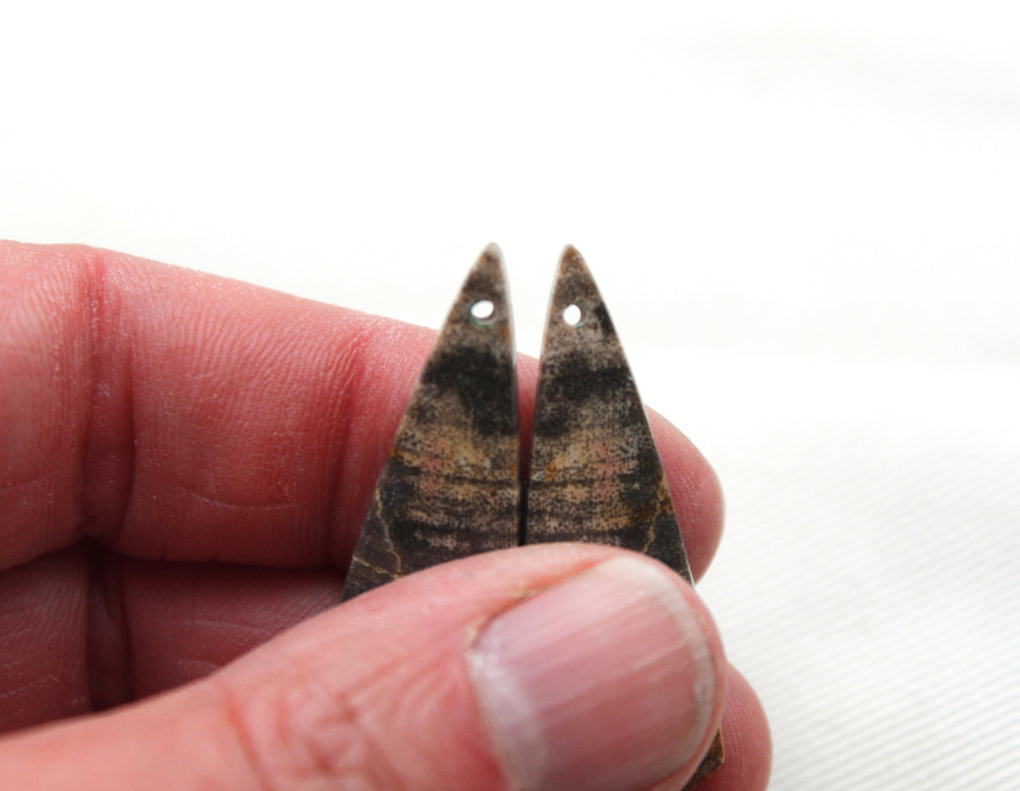 Nice pair of Petrified Wood Cabochons DRILLED