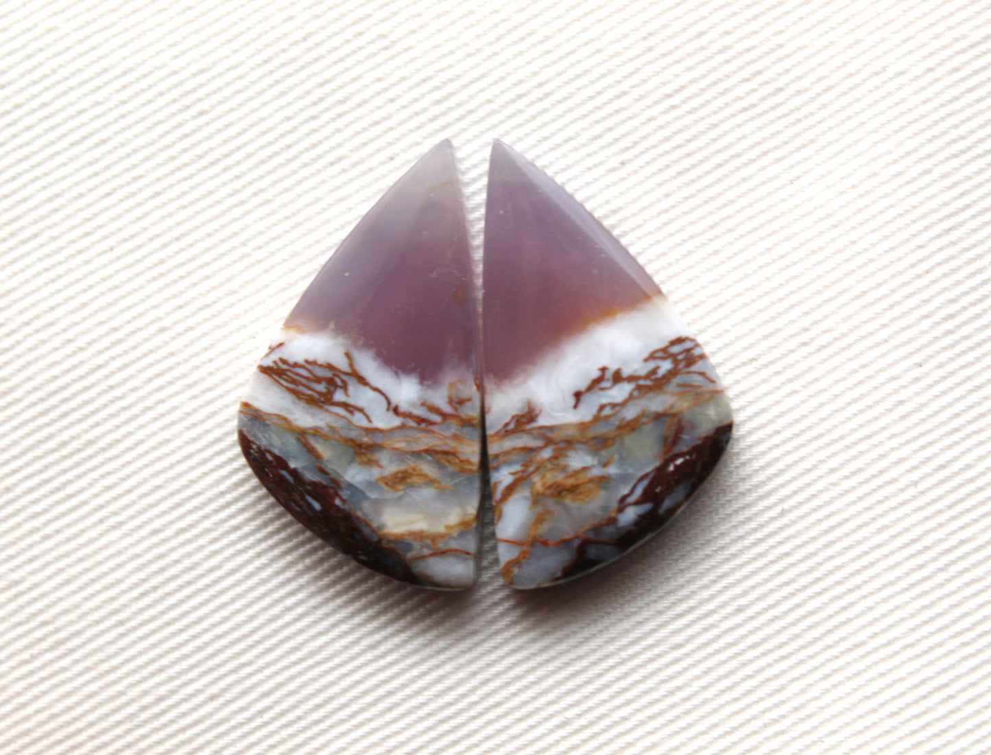 Chalcedony cabochons Pair purple triangle