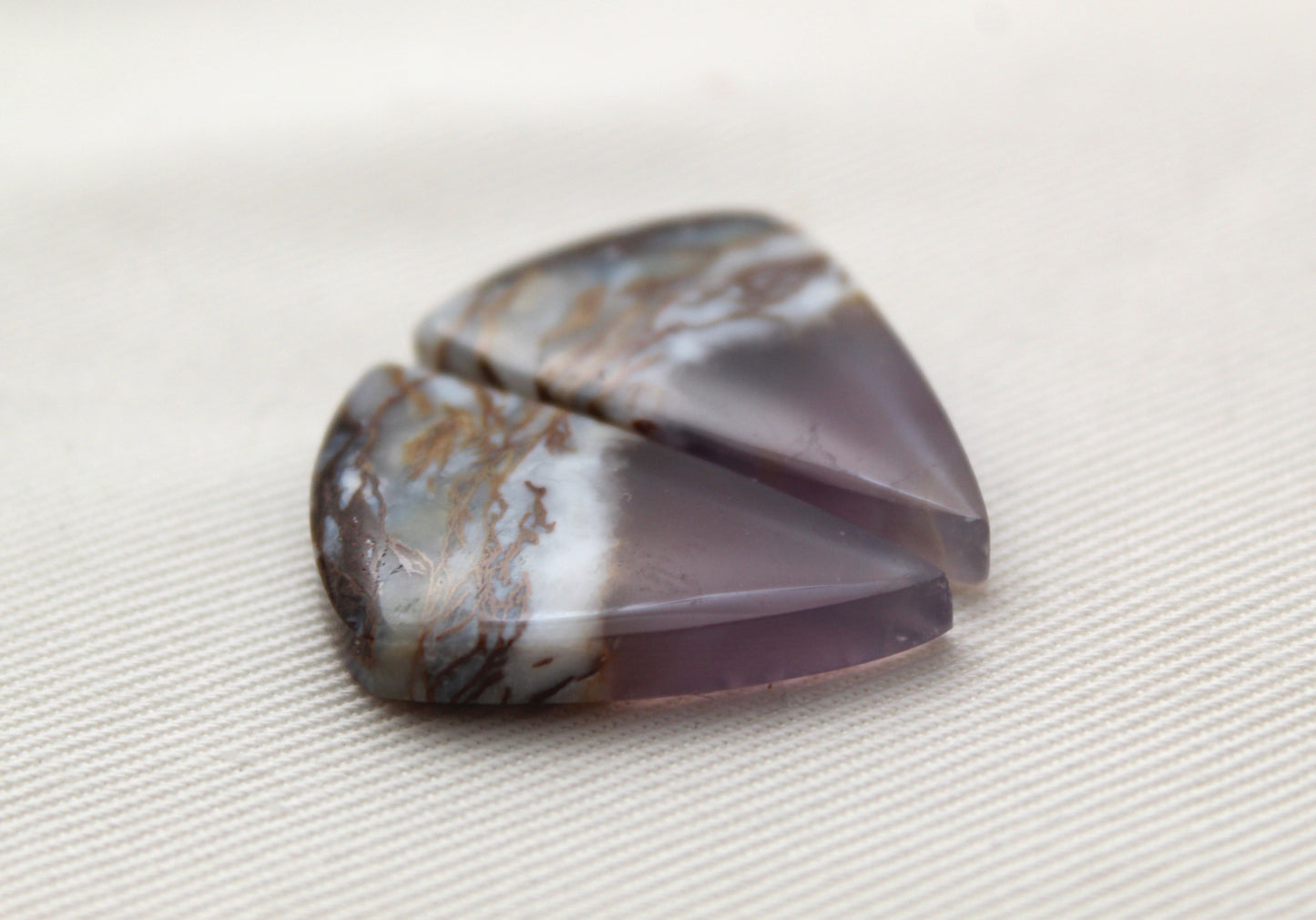 Chalcedony cabochons Pair purple triangle