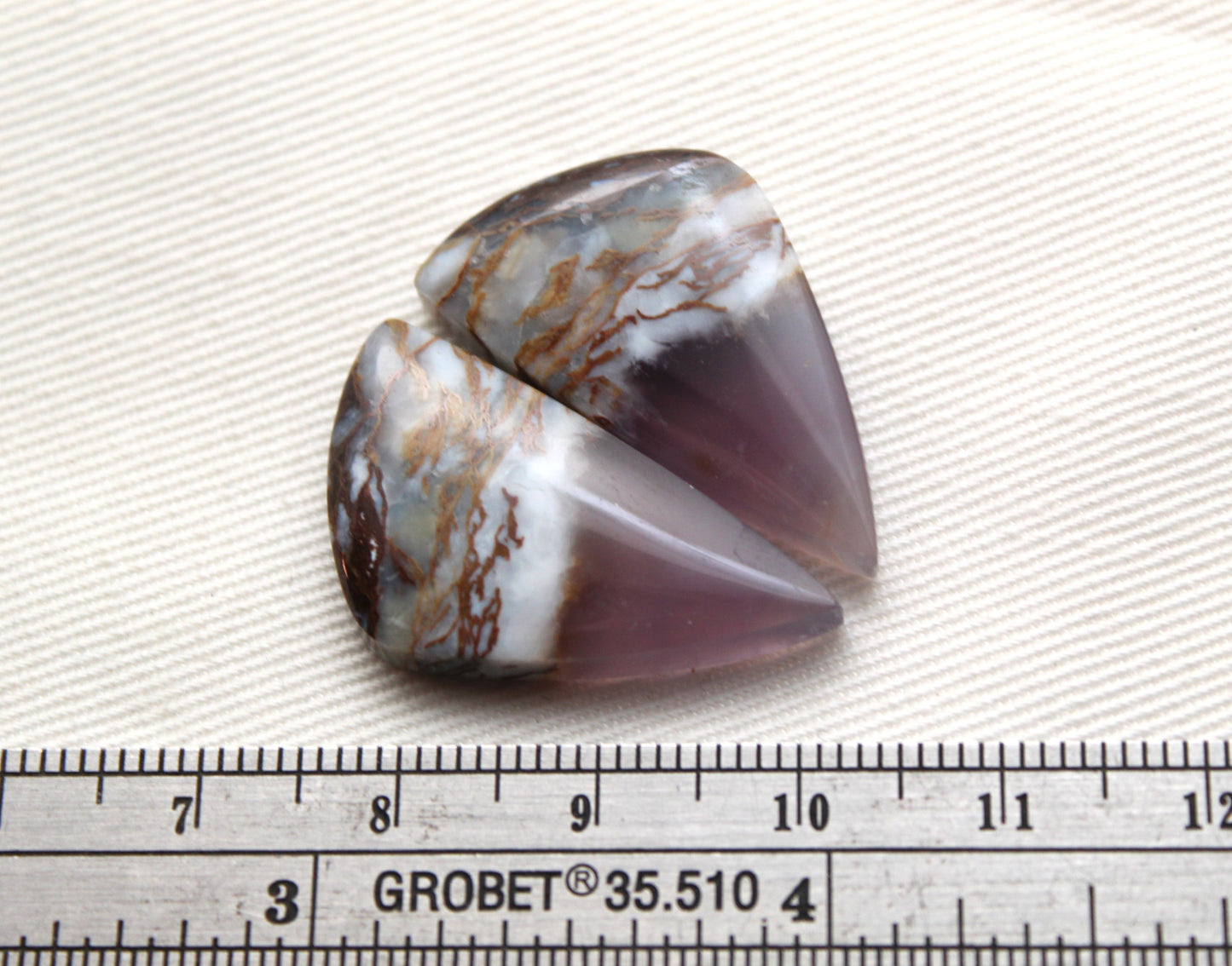 Chalcedony cabochons Pair purple triangle