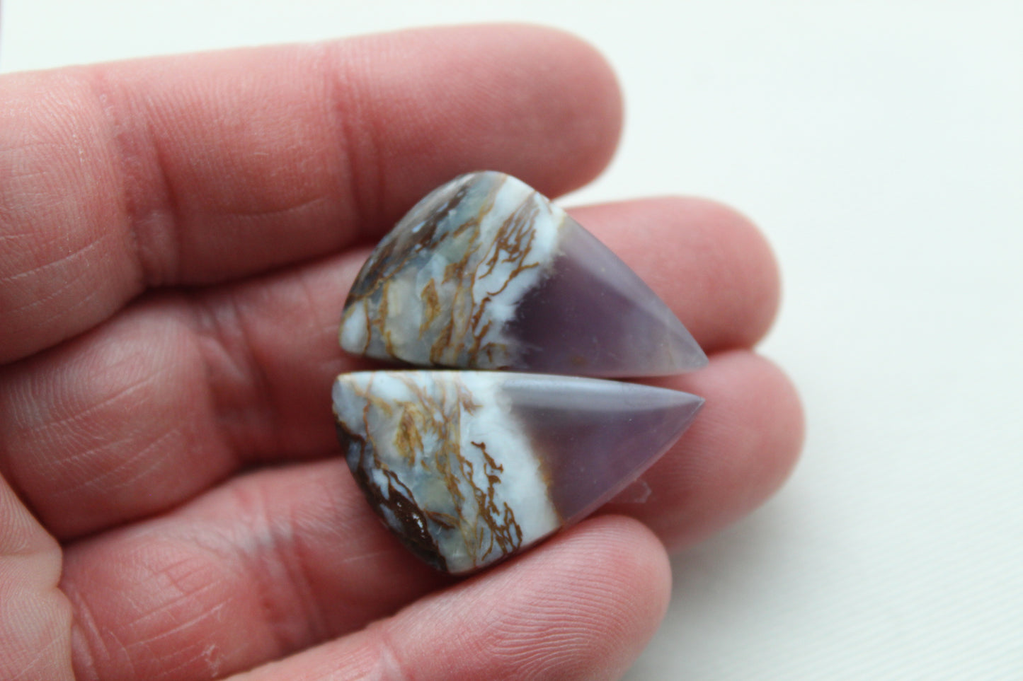 Chalcedony cabochons Pair purple triangle