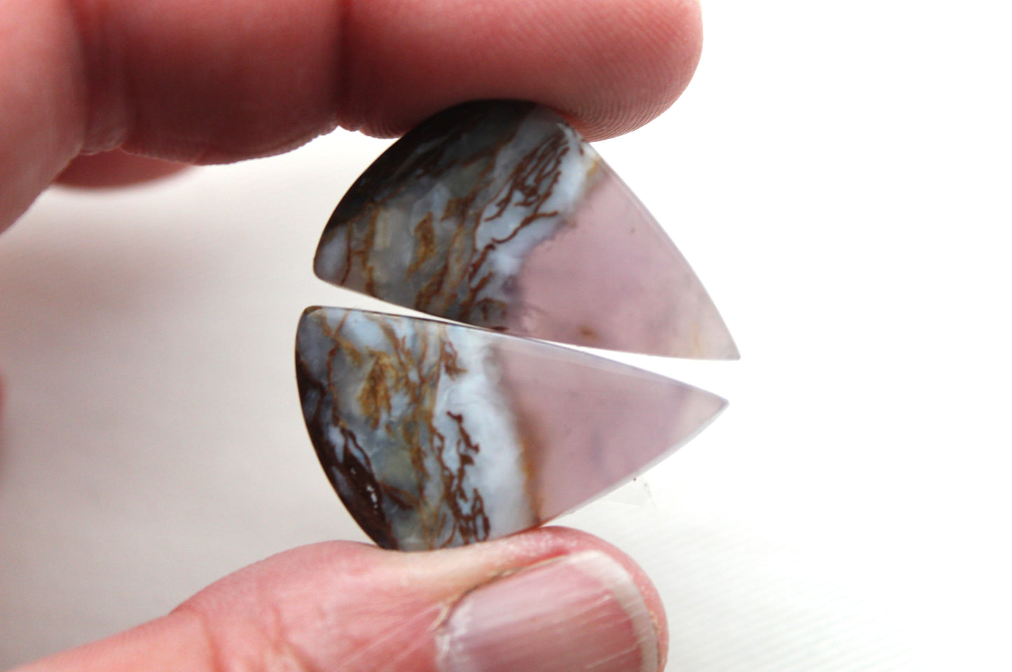 Chalcedony cabochons Pair purple triangle