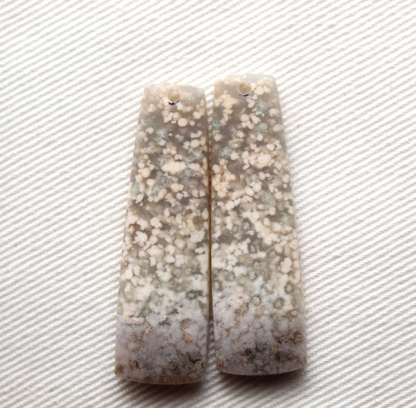 Pair White Indonesian Agate Cabochons gemstones DRILLED