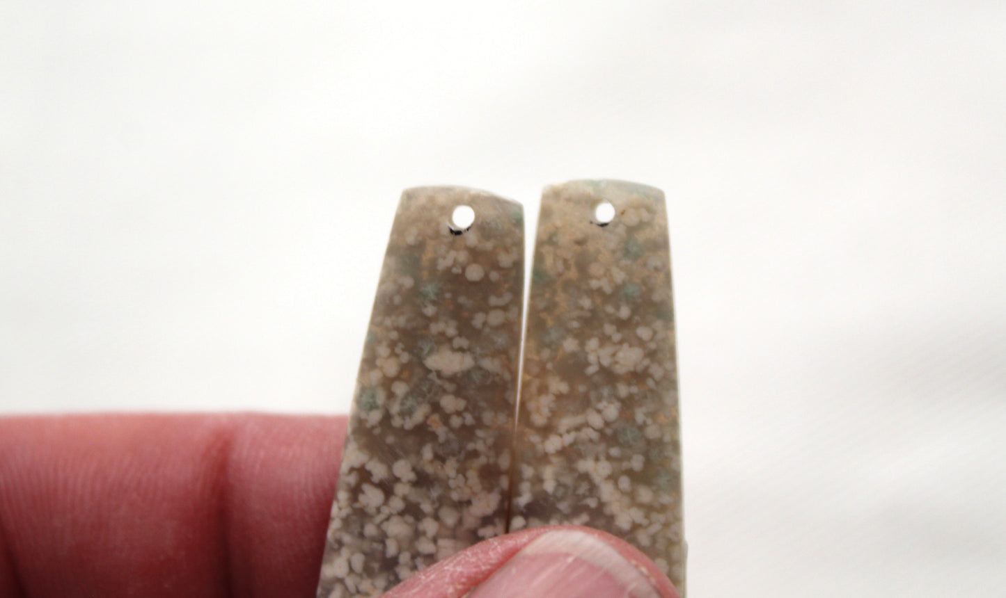 Pair White Indonesian Agate Cabochons gemstones DRILLED