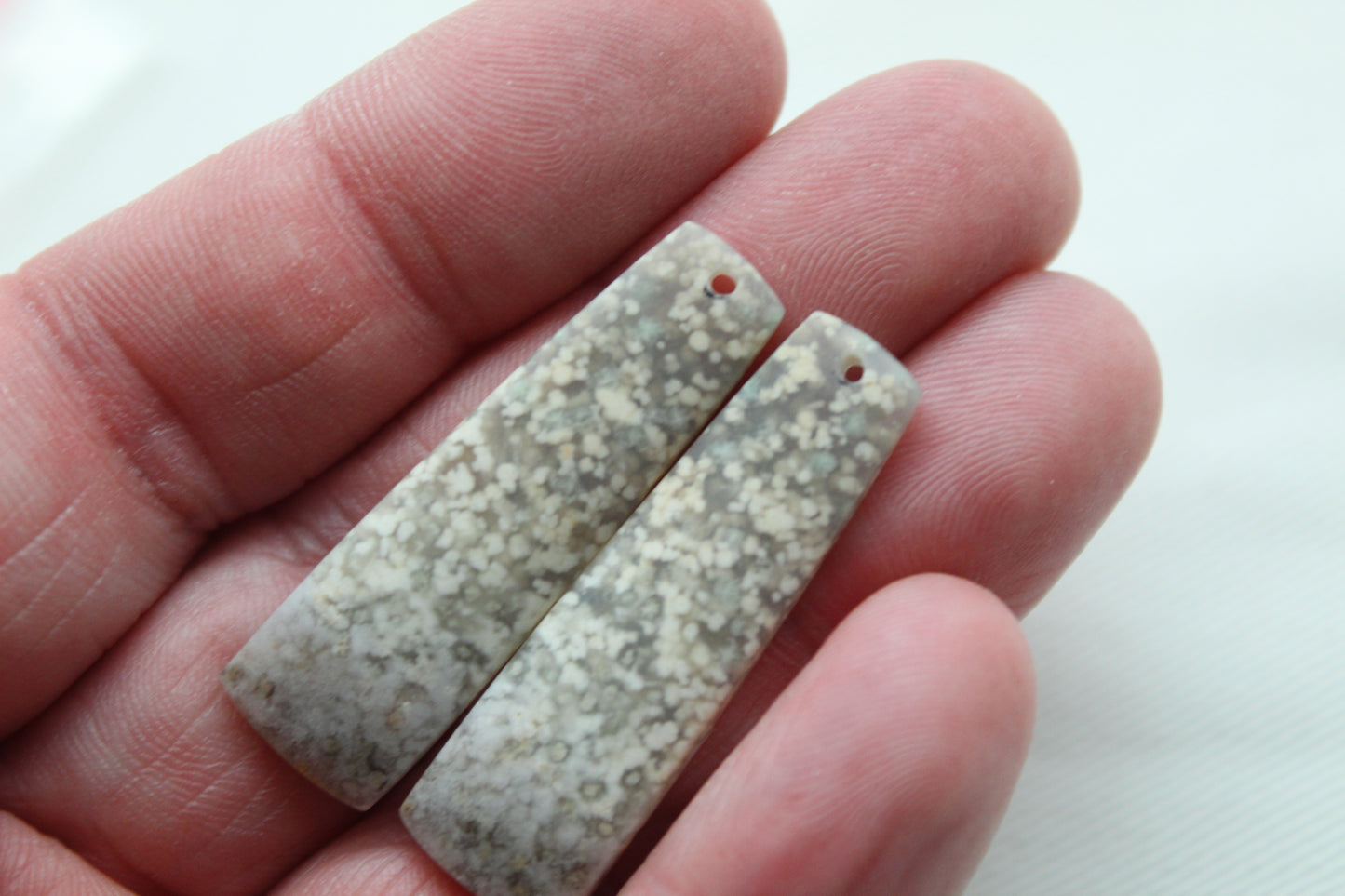 Pair White Indonesian Agate Cabochons gemstones DRILLED