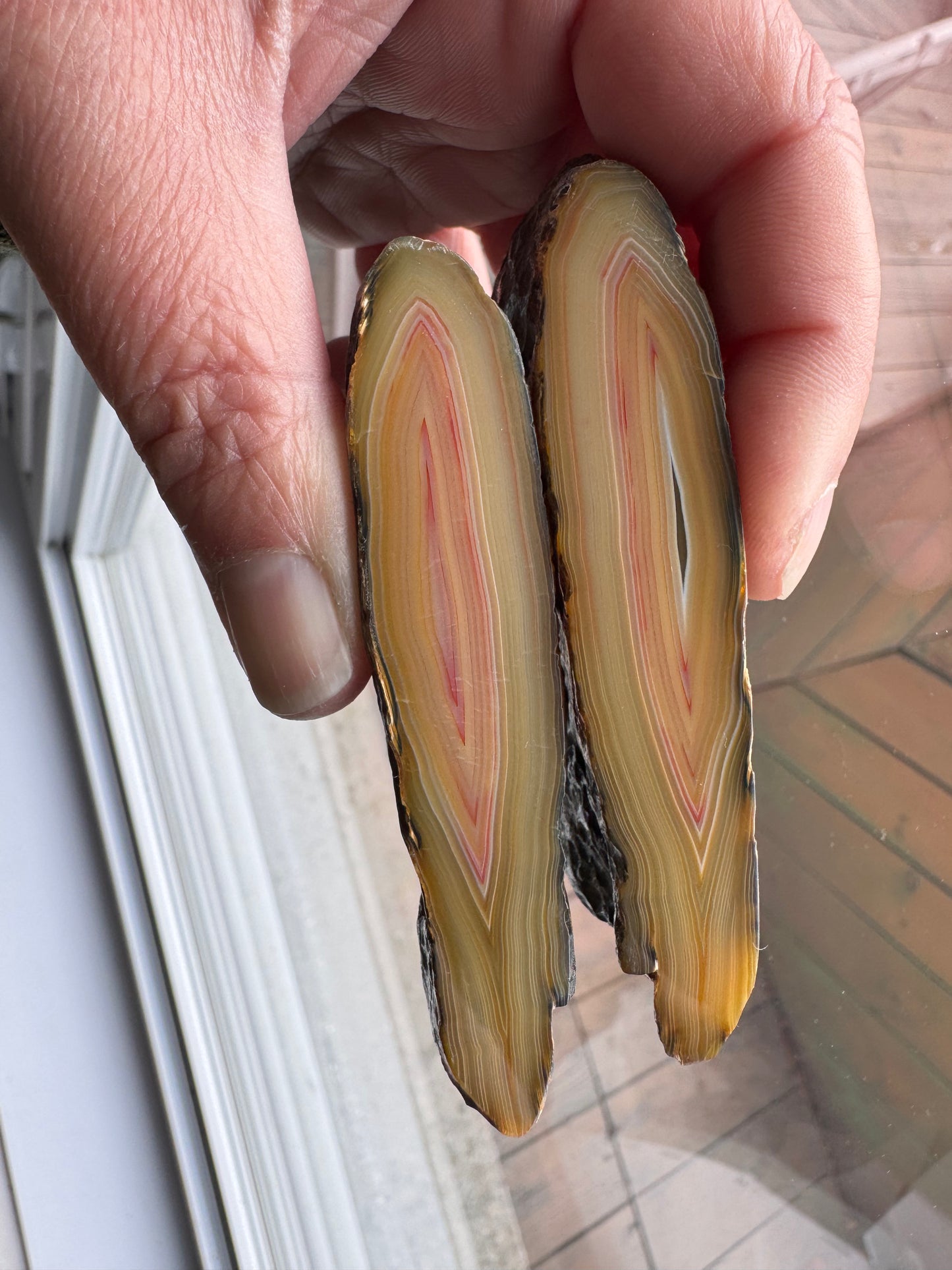 Indonesian Agate nodule polished pink Banding