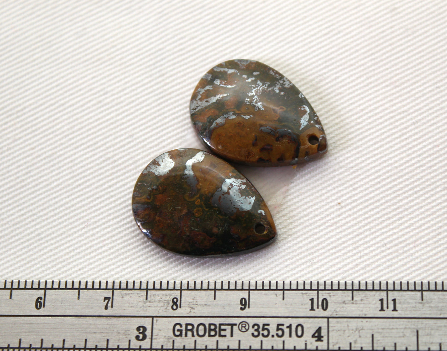 Yellow Jasper cabochons pair Gemstone pear DRILLED