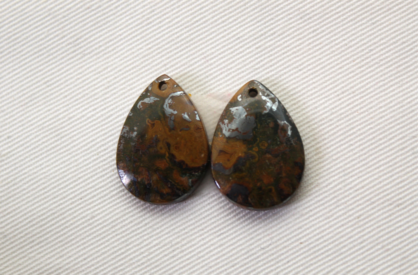 Yellow Jasper cabochons pair Gemstone pear DRILLED