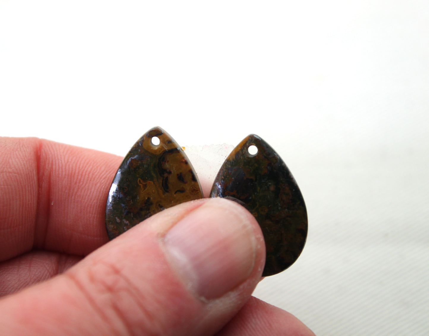 Yellow Jasper cabochons pair Gemstone pear DRILLED