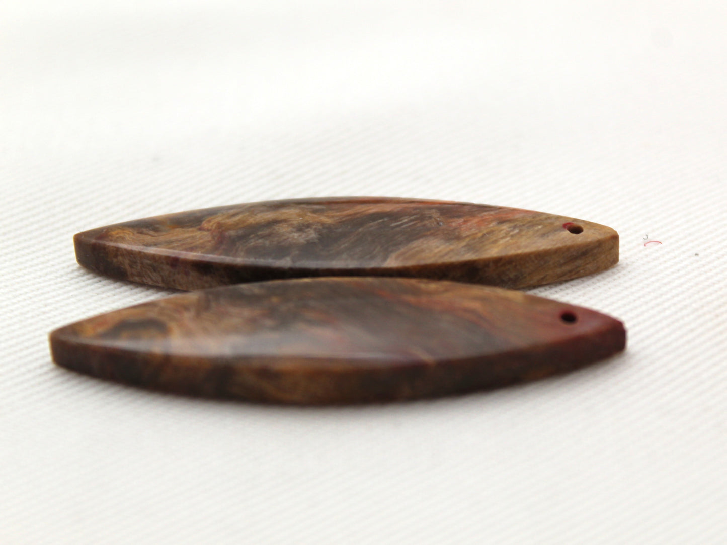 Nice pair of Petrified Wood Cabochons DRILLED