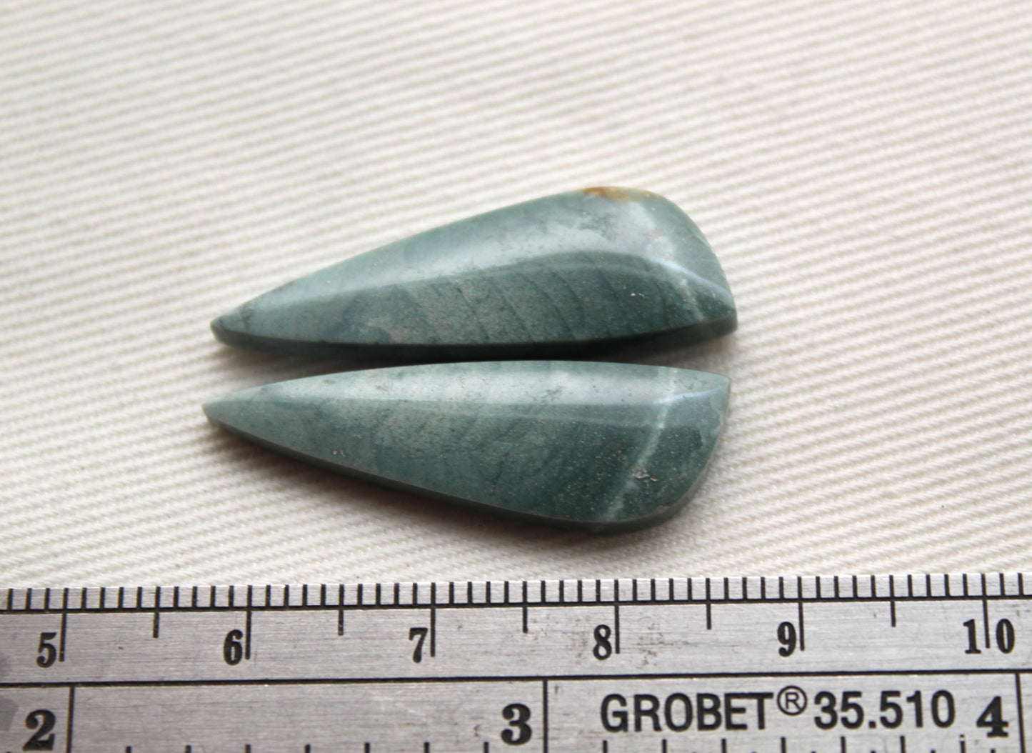 Pair of small Imperial green Jasper Cabochons