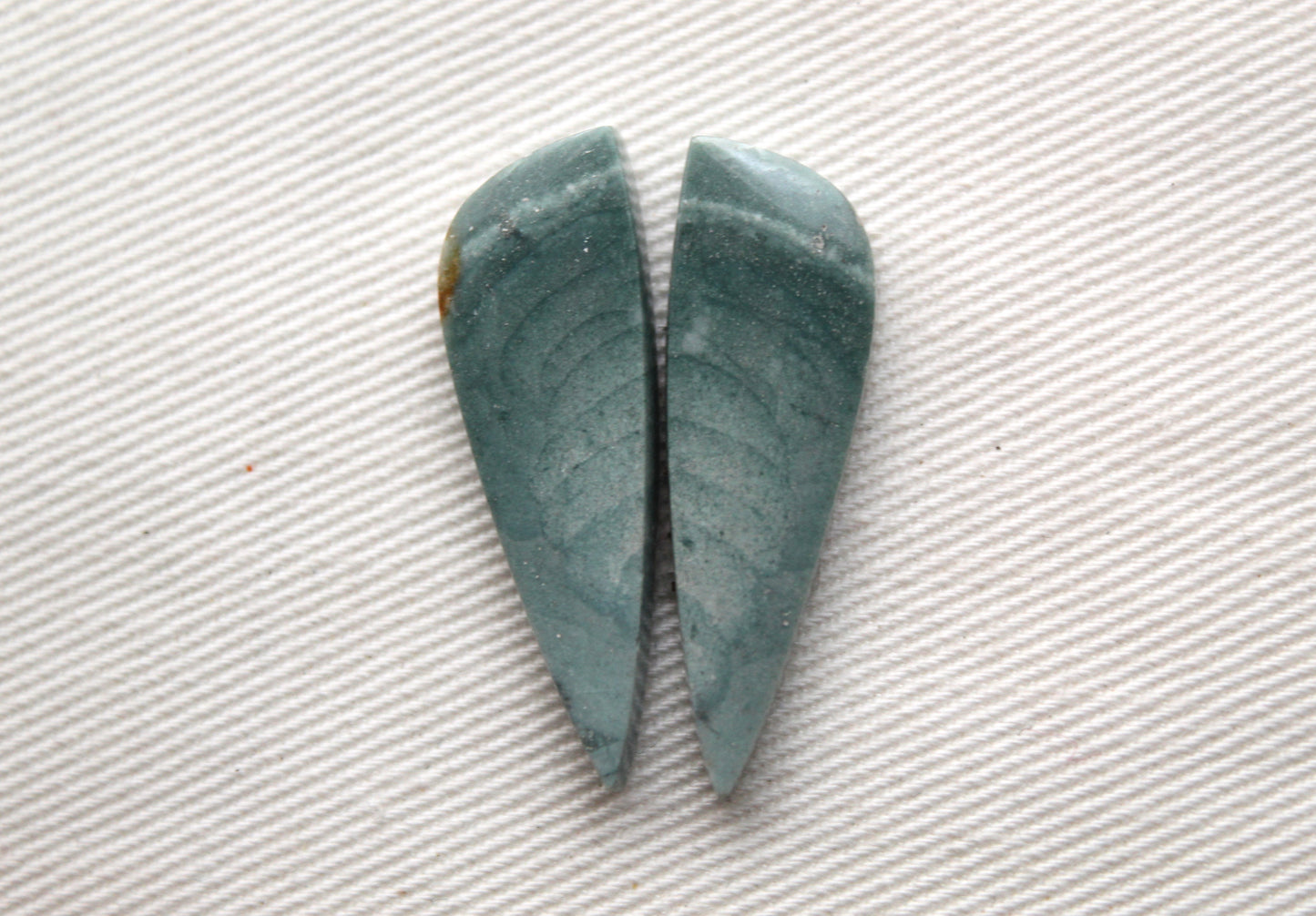 Pair of small Imperial green Jasper Cabochons