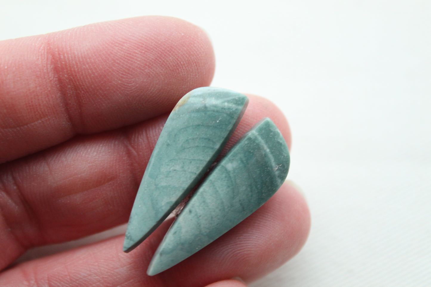 Pair of small Imperial green Jasper Cabochons