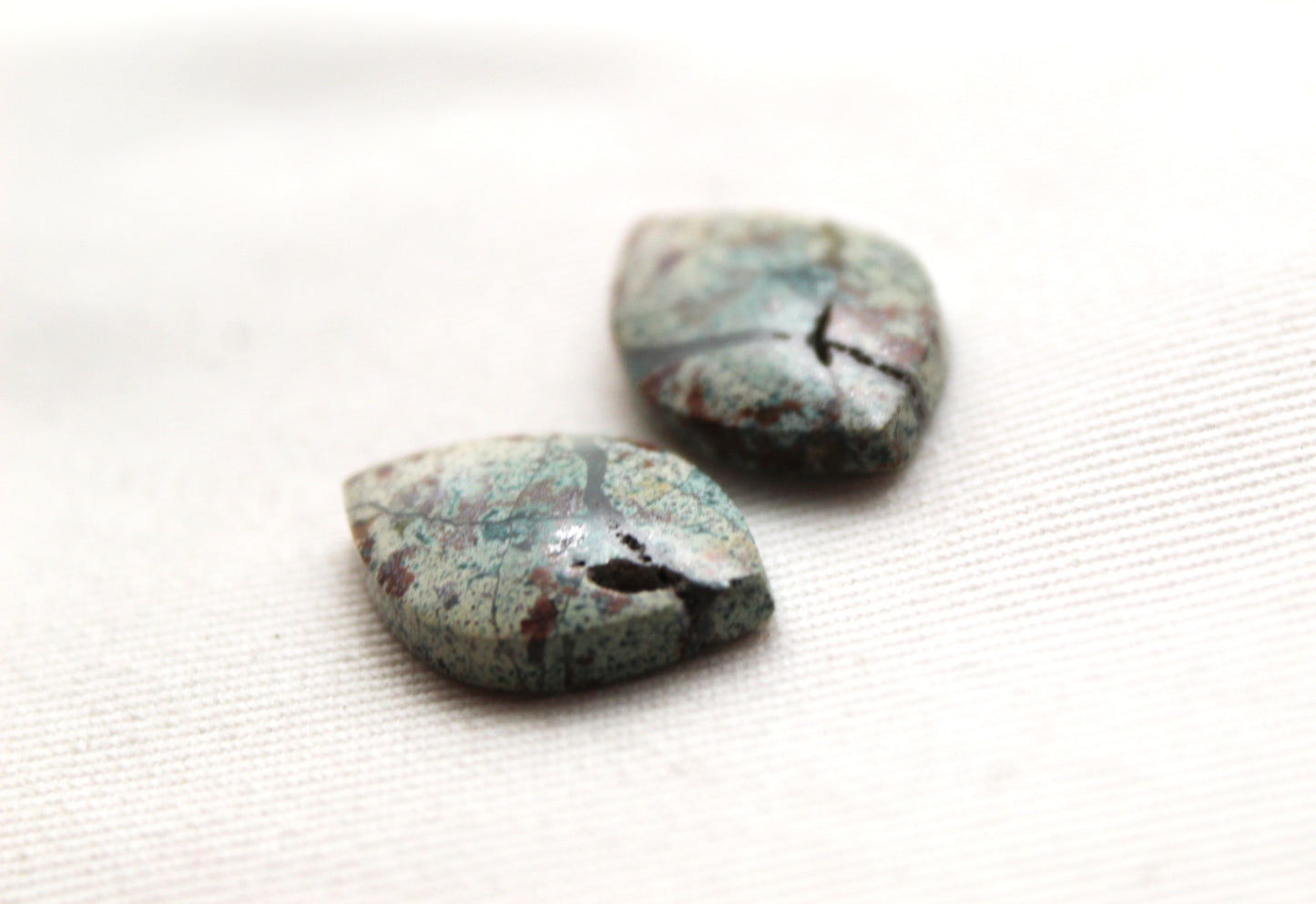 Small Morning Dew Jasper Cabochon Pair Gemstone Green