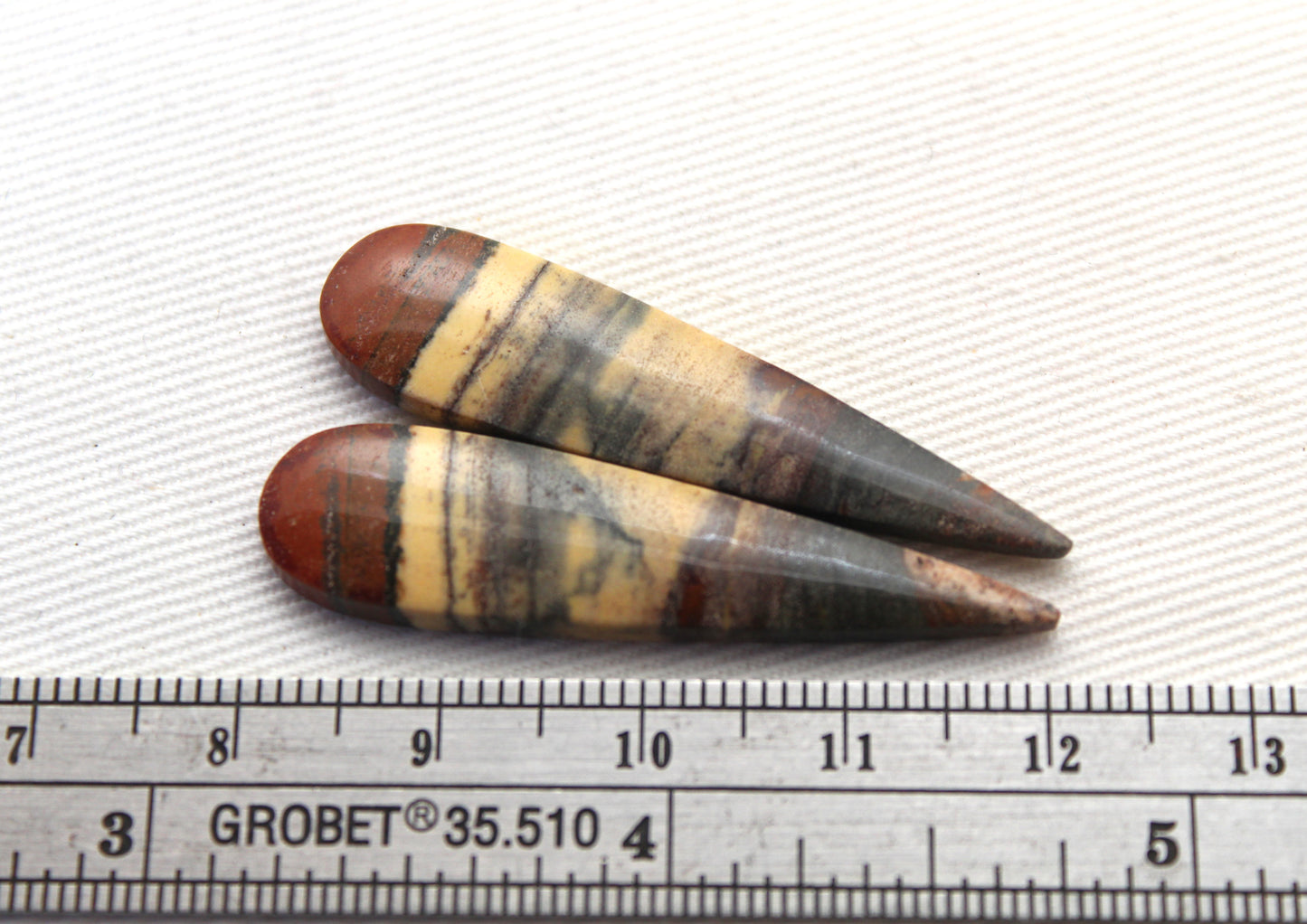 Jolie Paire de Cabochons Jaspe Australien goutte jaune gris terre cuite