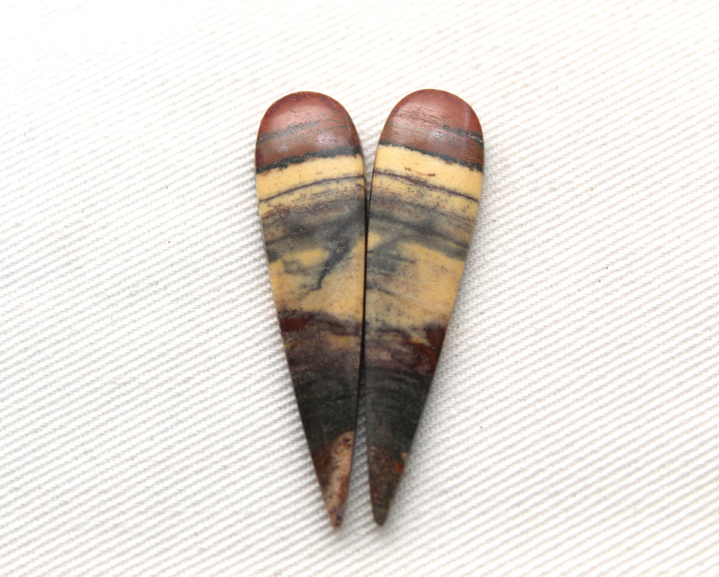 Jolie Paire de Cabochons Jaspe Australien goutte jaune gris terre cuite