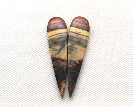 Jolie Paire de Cabochons Jaspe Australien goutte jaune gris terre cuite