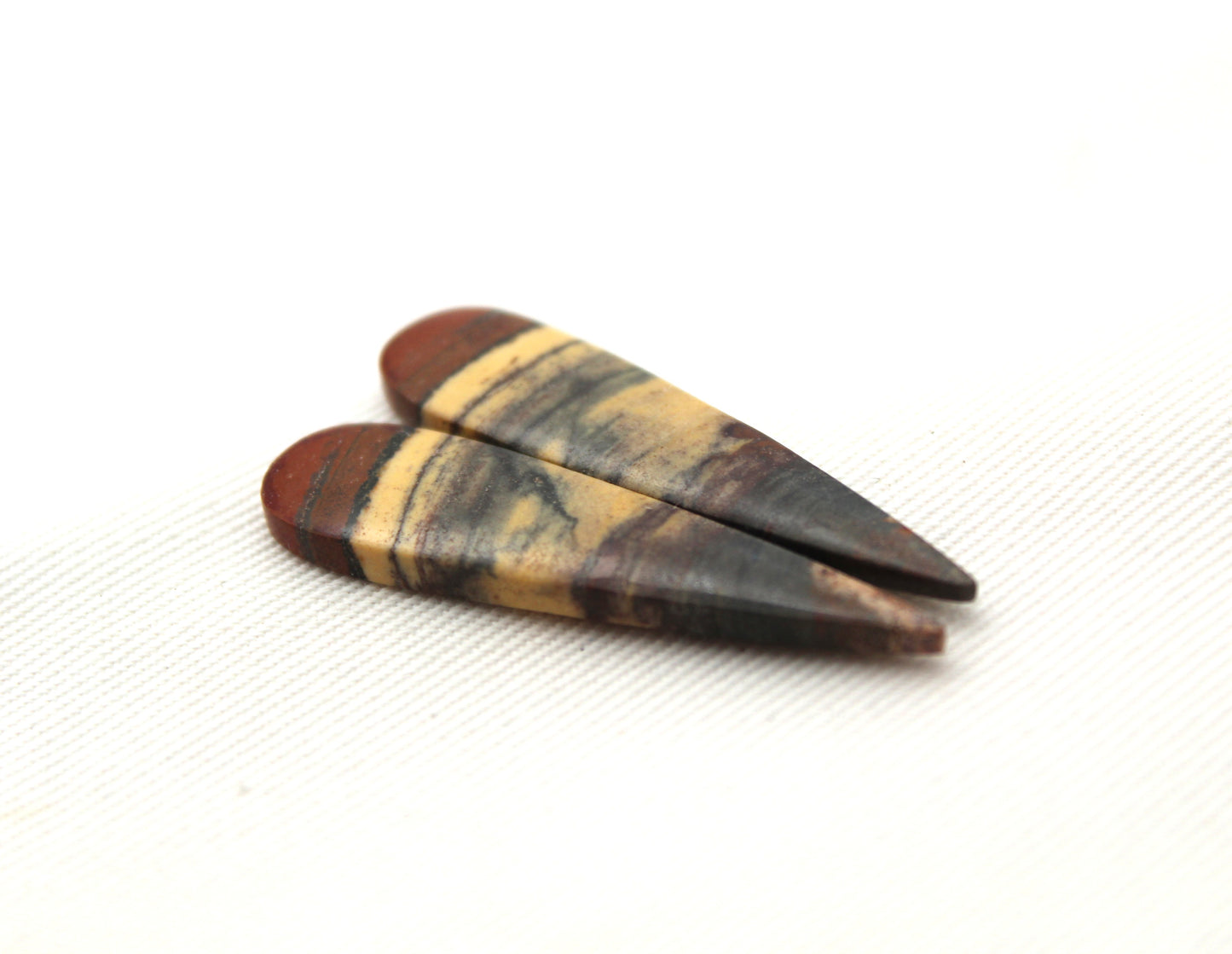 Jolie Paire de Cabochons Jaspe Australien goutte jaune gris terre cuite