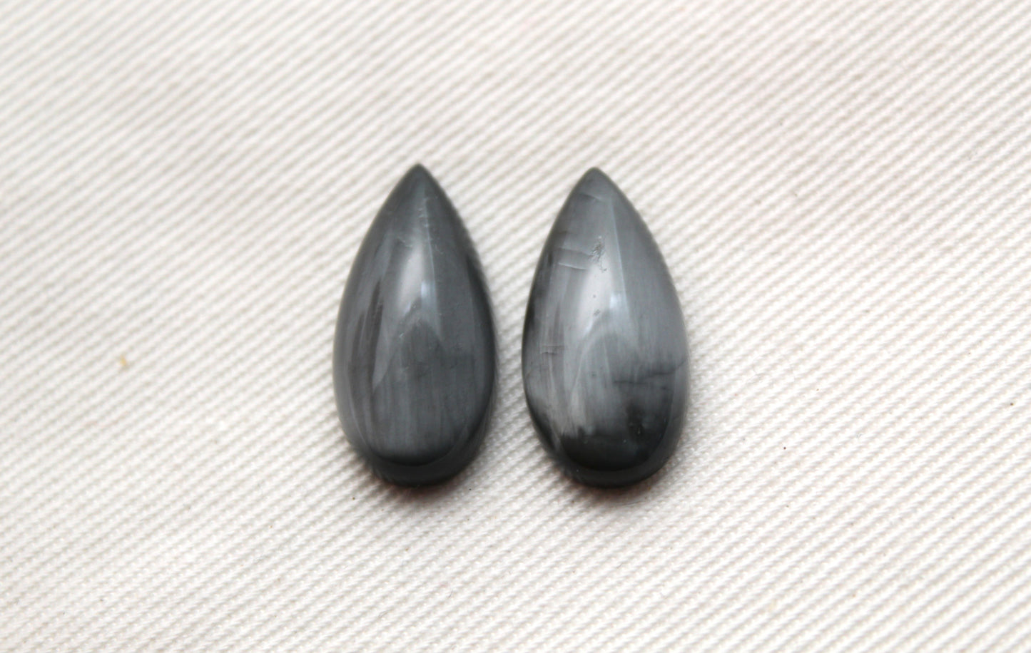 TWO Toad eye cabochon Gemstone gray teardrop 20x10MM