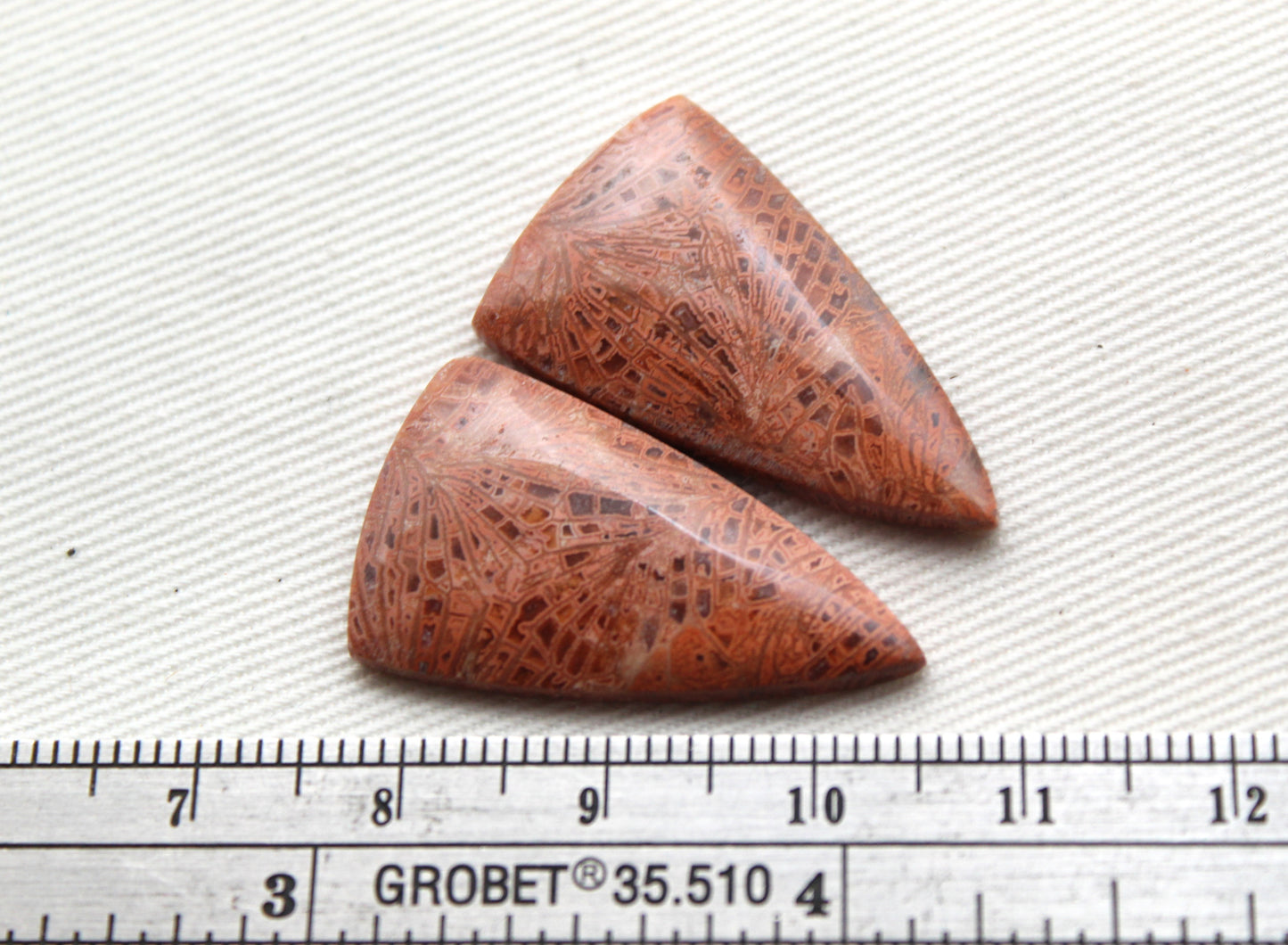 Pink Fossil Coral Pair of Gemstones cabochon triangle
