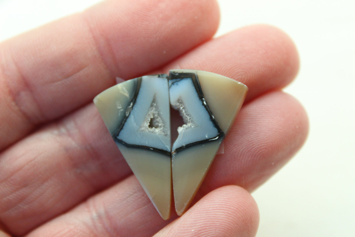 Pair Indonesian Timor Agate Cabochons gemstone natural trillion