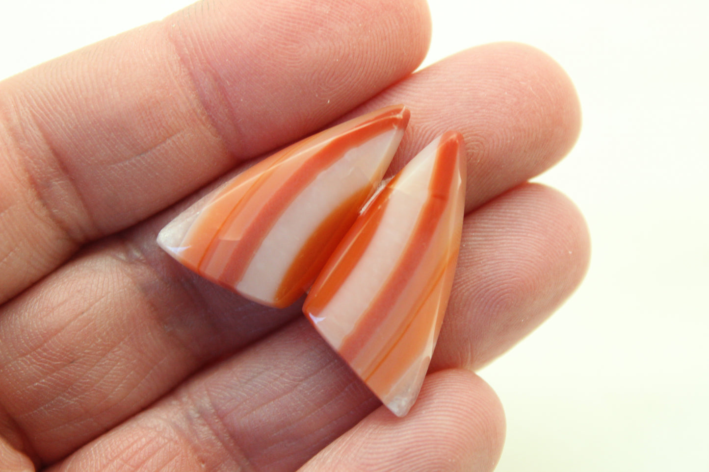 Banded Agates Cabochons pair Gemstone orange