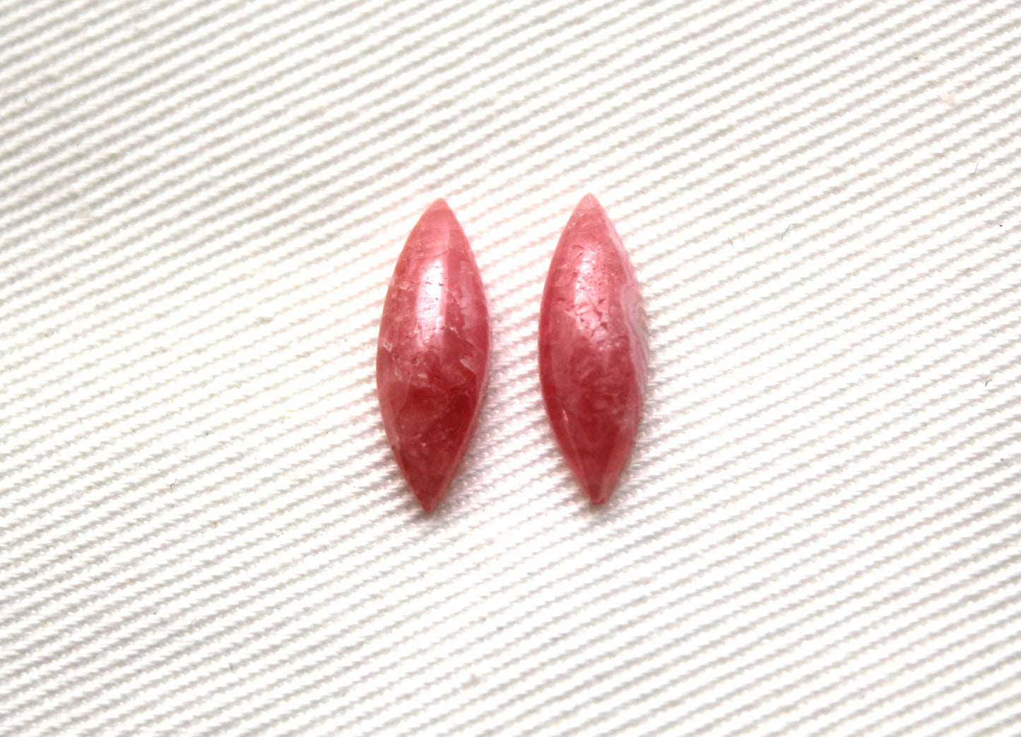 TWO Rhodocrosite cabochons Gemstones pink white Marquise 15X5MM