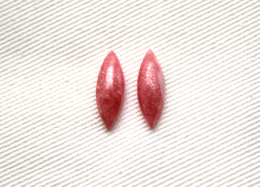 TWO Rhodocrosite cabochons Gemstones pink white Marquise 15X5MM