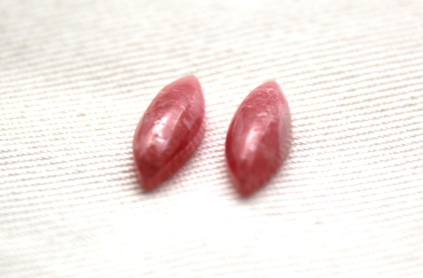 TWO Rhodocrosite cabochons Gemstones pink white Marquise 15X5MM