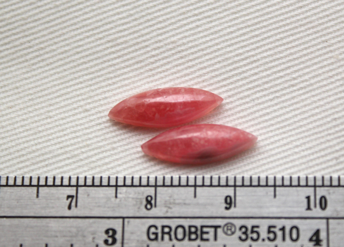 TWO Rhodocrosite cabochons Gemstones pink white Marquise 15X5MM