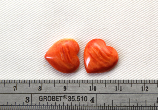 TWO Spiny Oyster Cabochons 14MM Gemstones heart