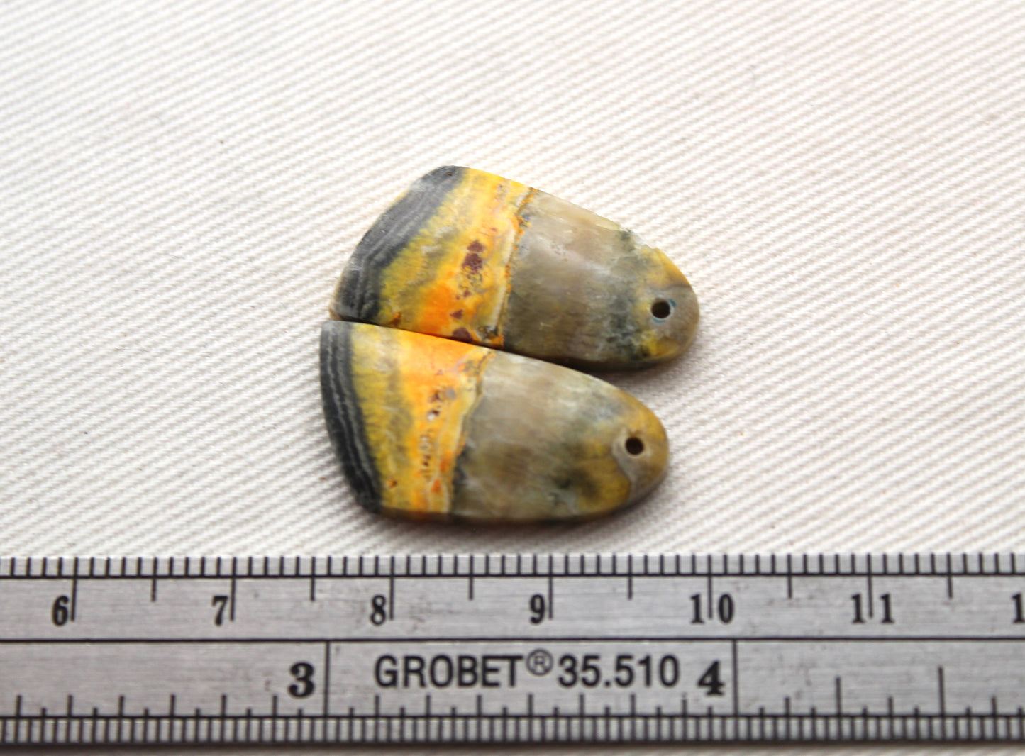 Pair Bumblebee Jasper cabochon Gemstone yellow green DRILLED
