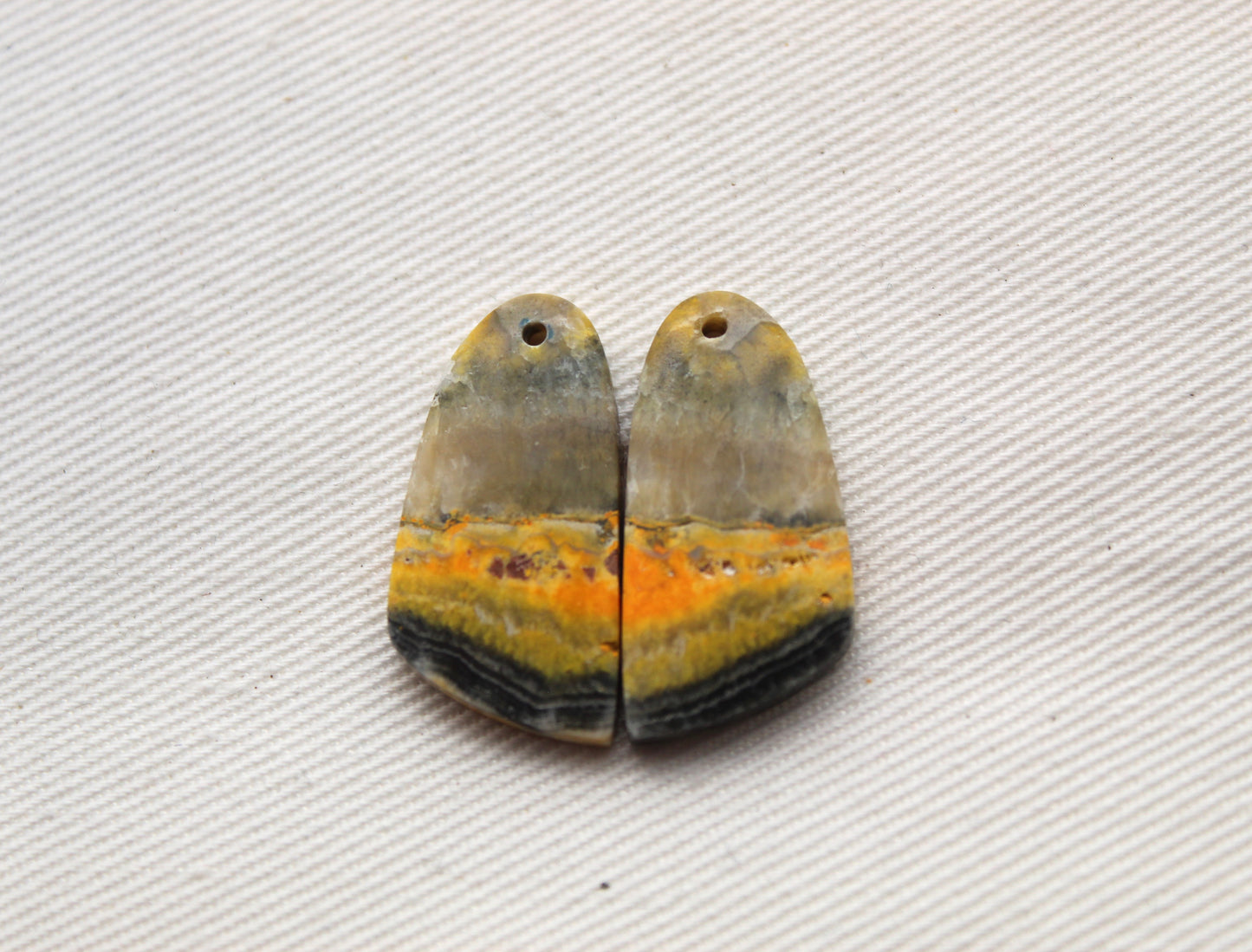 Pair Bumblebee Jasper cabochon Gemstone yellow green DRILLED