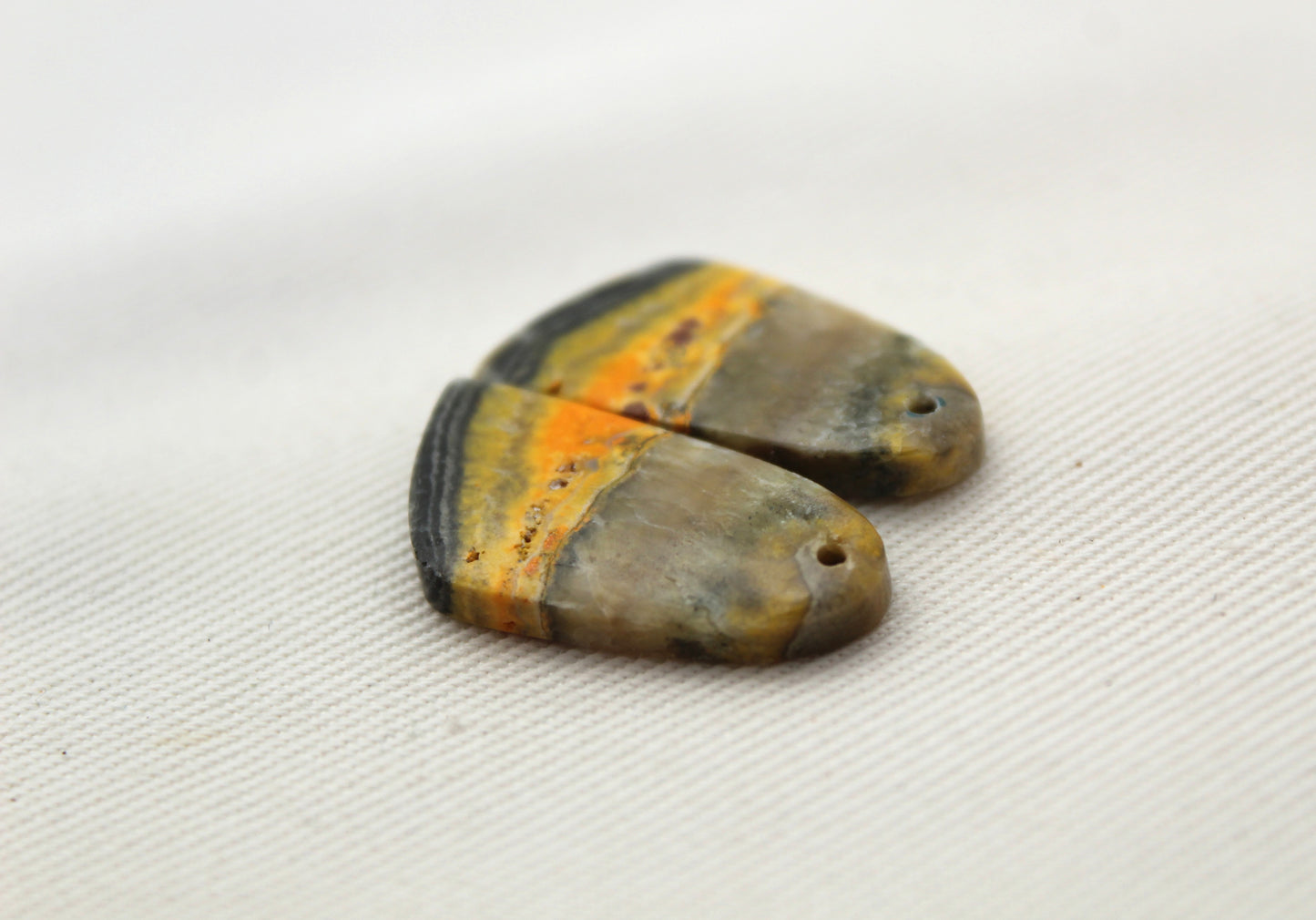 Pair Bumblebee Jasper cabochon Gemstone yellow green DRILLED