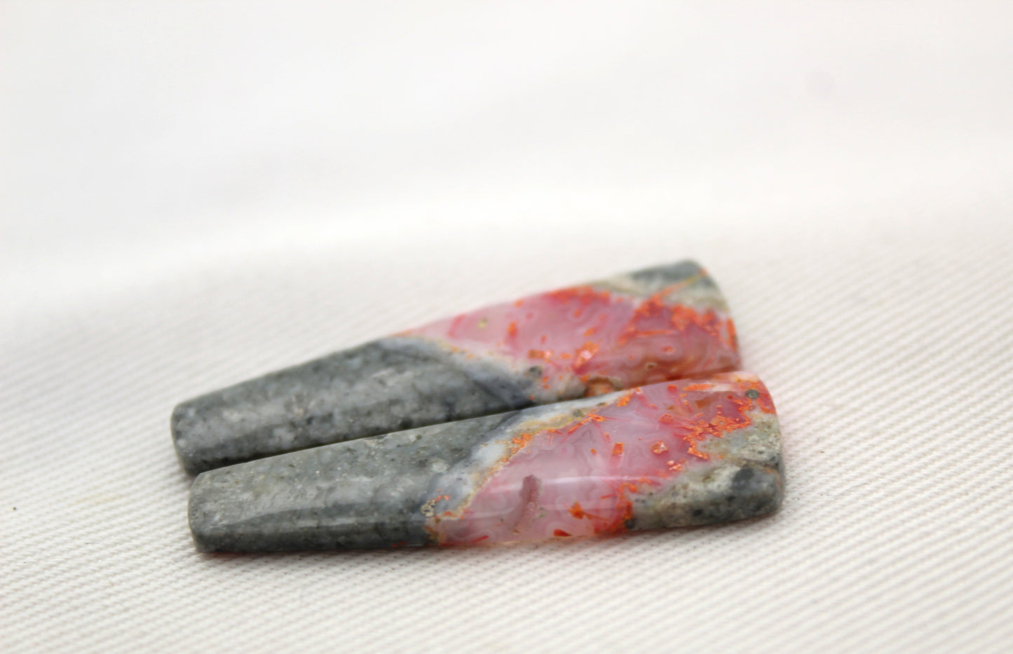 Pair Green Bumblebee Jasper cabochon Gemstone