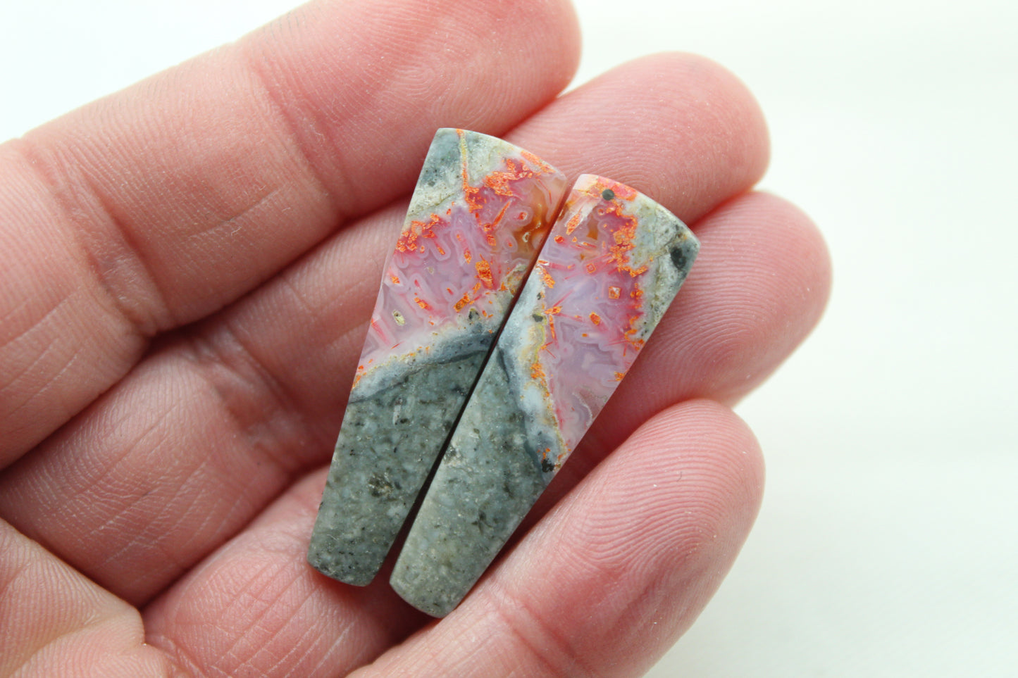 Pair Green Bumblebee Jasper cabochon Gemstone