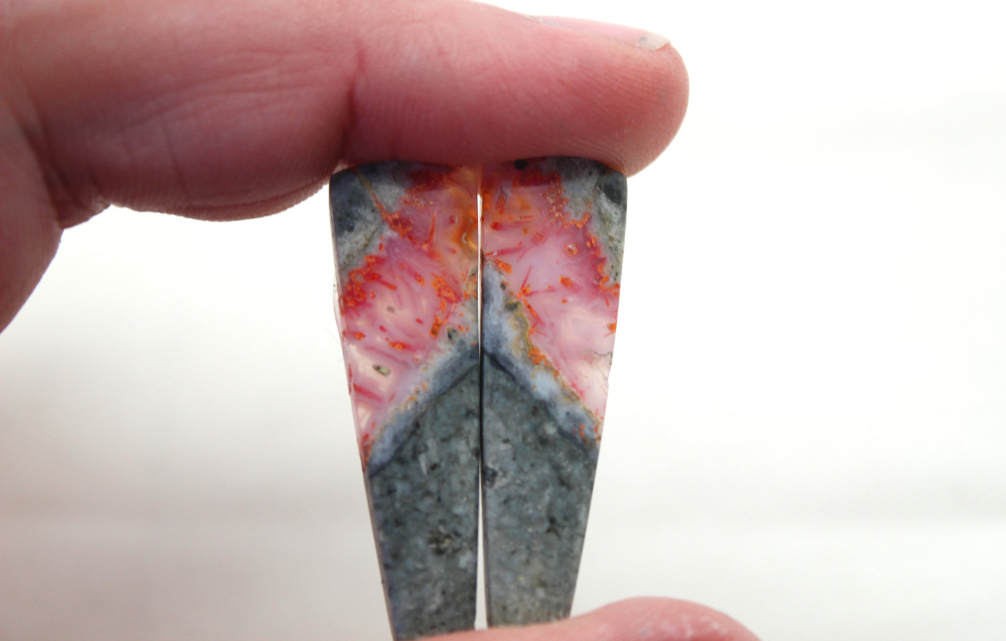 Pair Green Bumblebee Jasper cabochon Gemstone