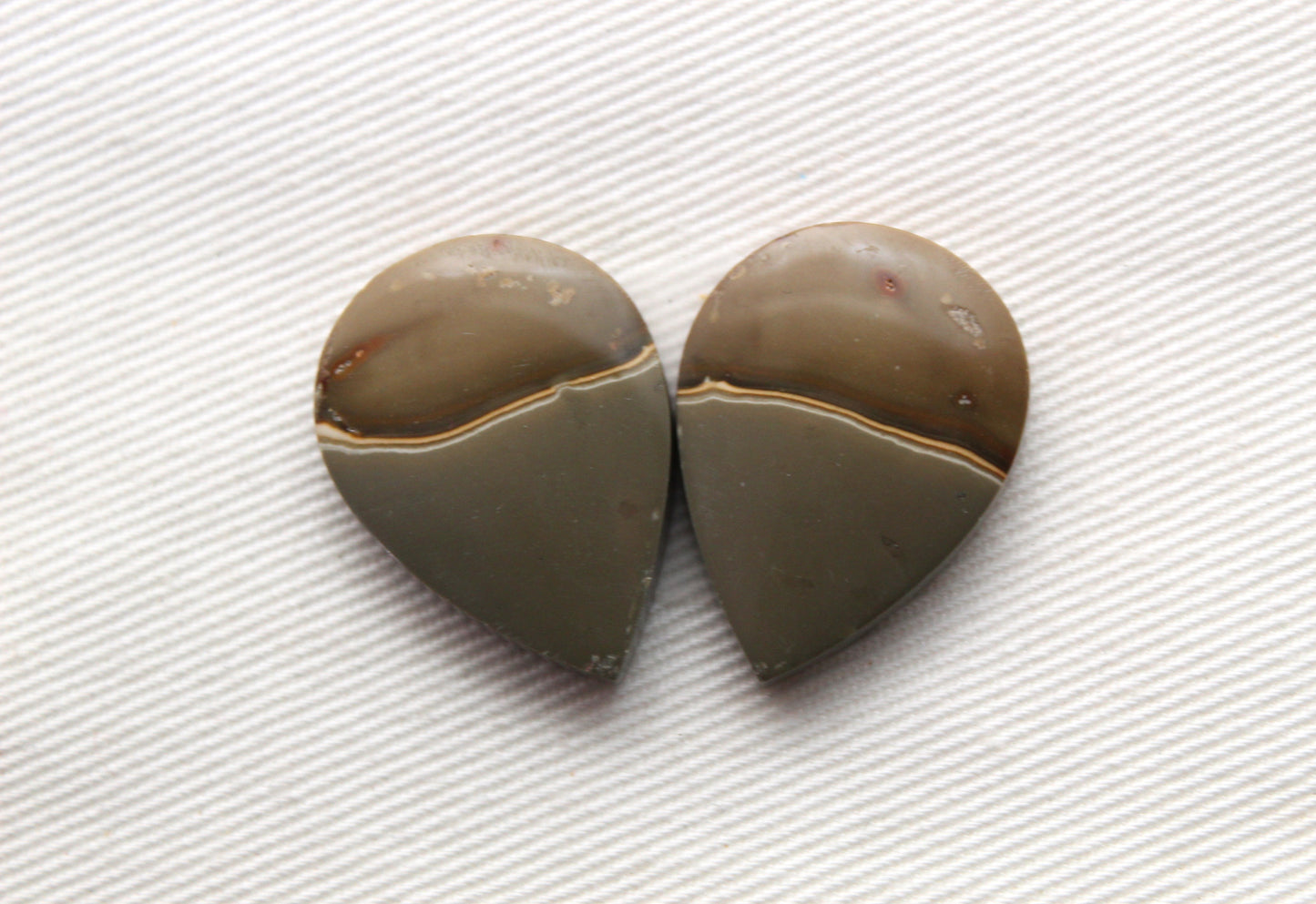 Matching pair of polychrome Jasper Cabochons teardrop