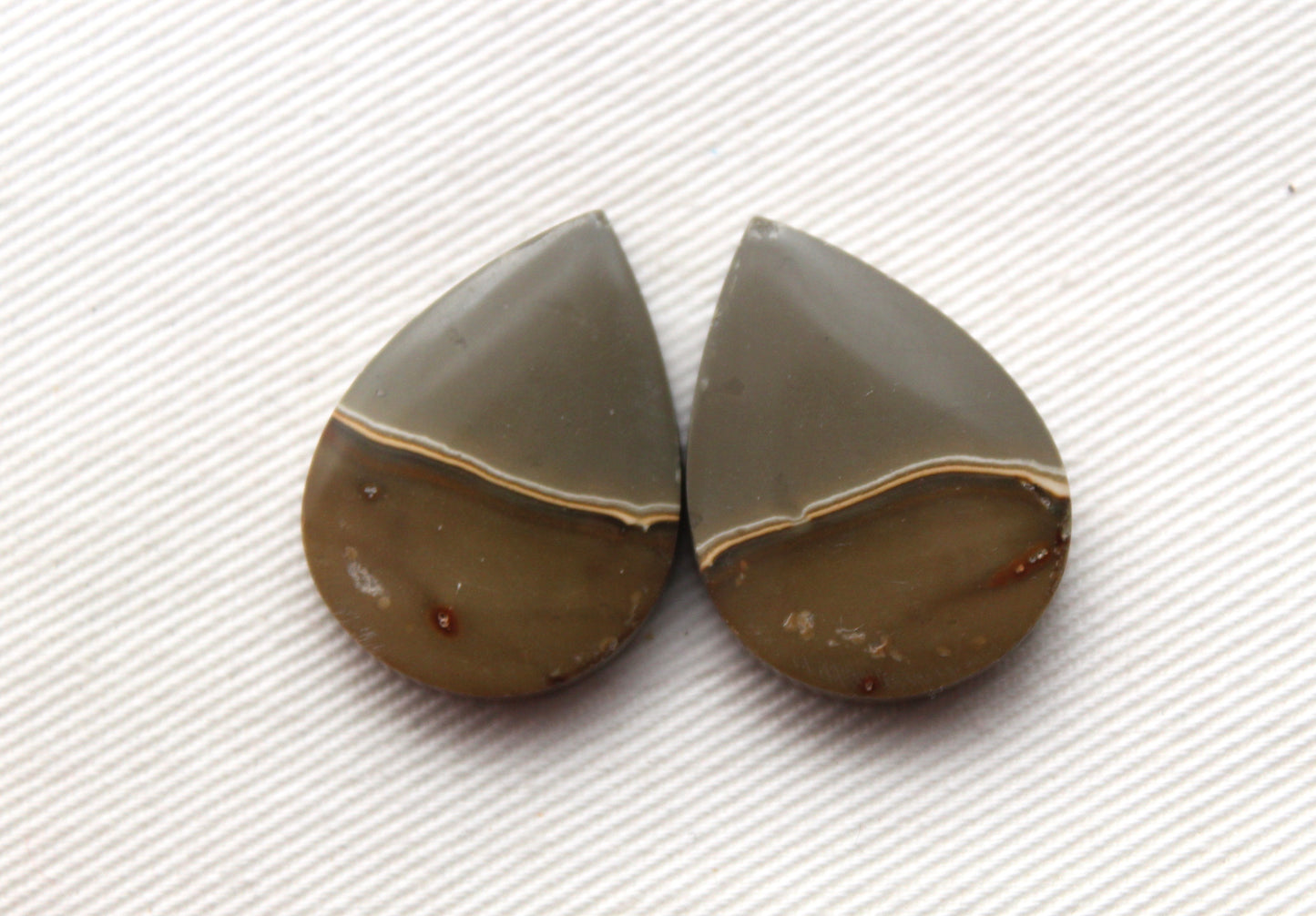 Matching pair of polychrome Jasper Cabochons teardrop