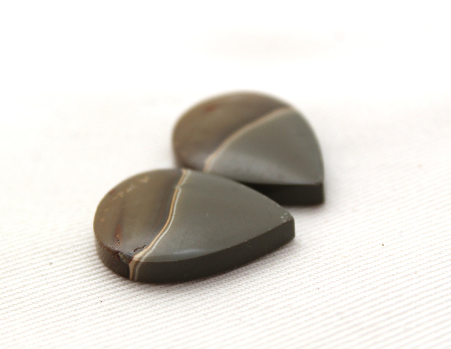 Matching pair of polychrome Jasper Cabochons teardrop