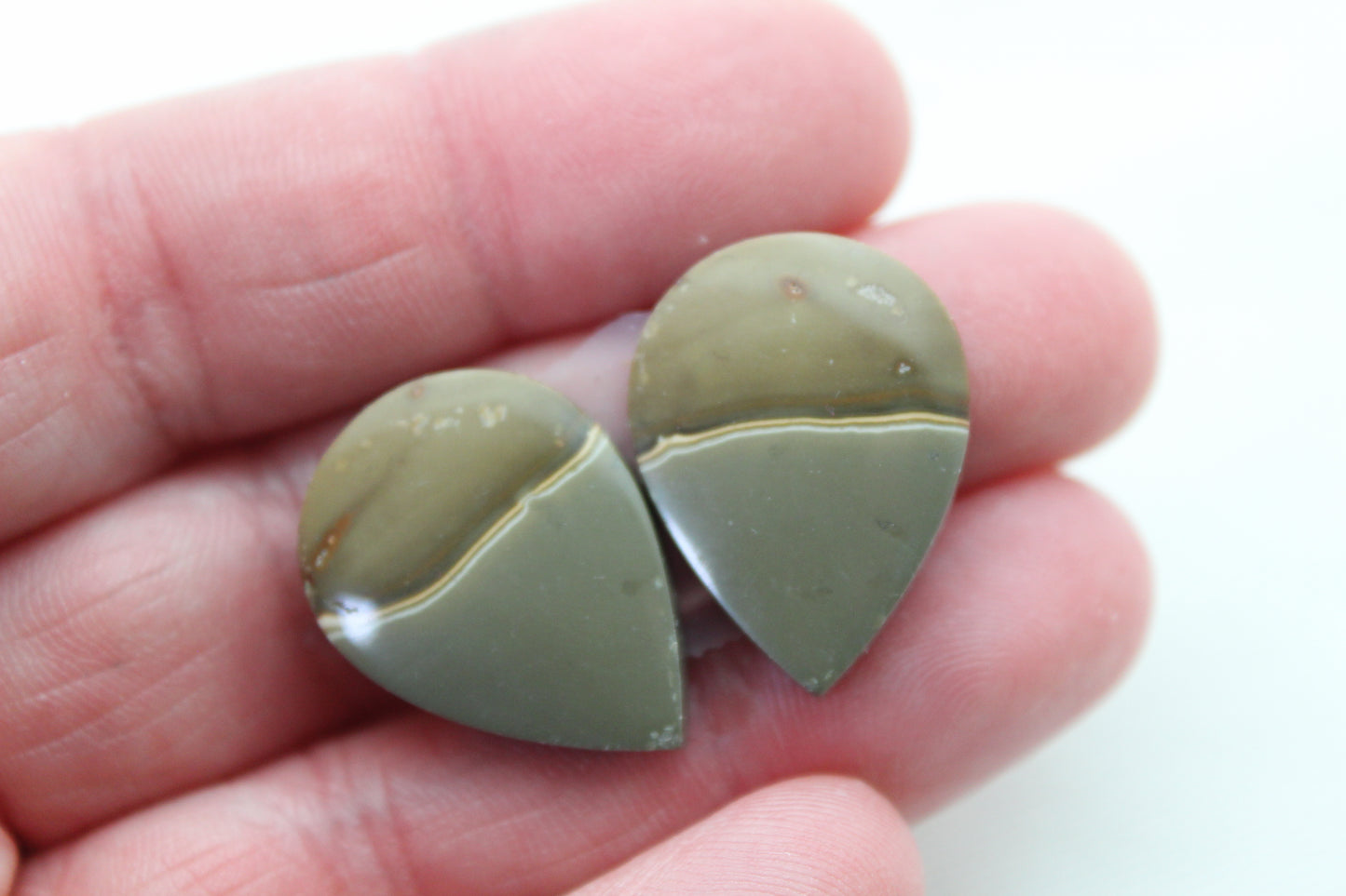 Matching pair of polychrome Jasper Cabochons teardrop